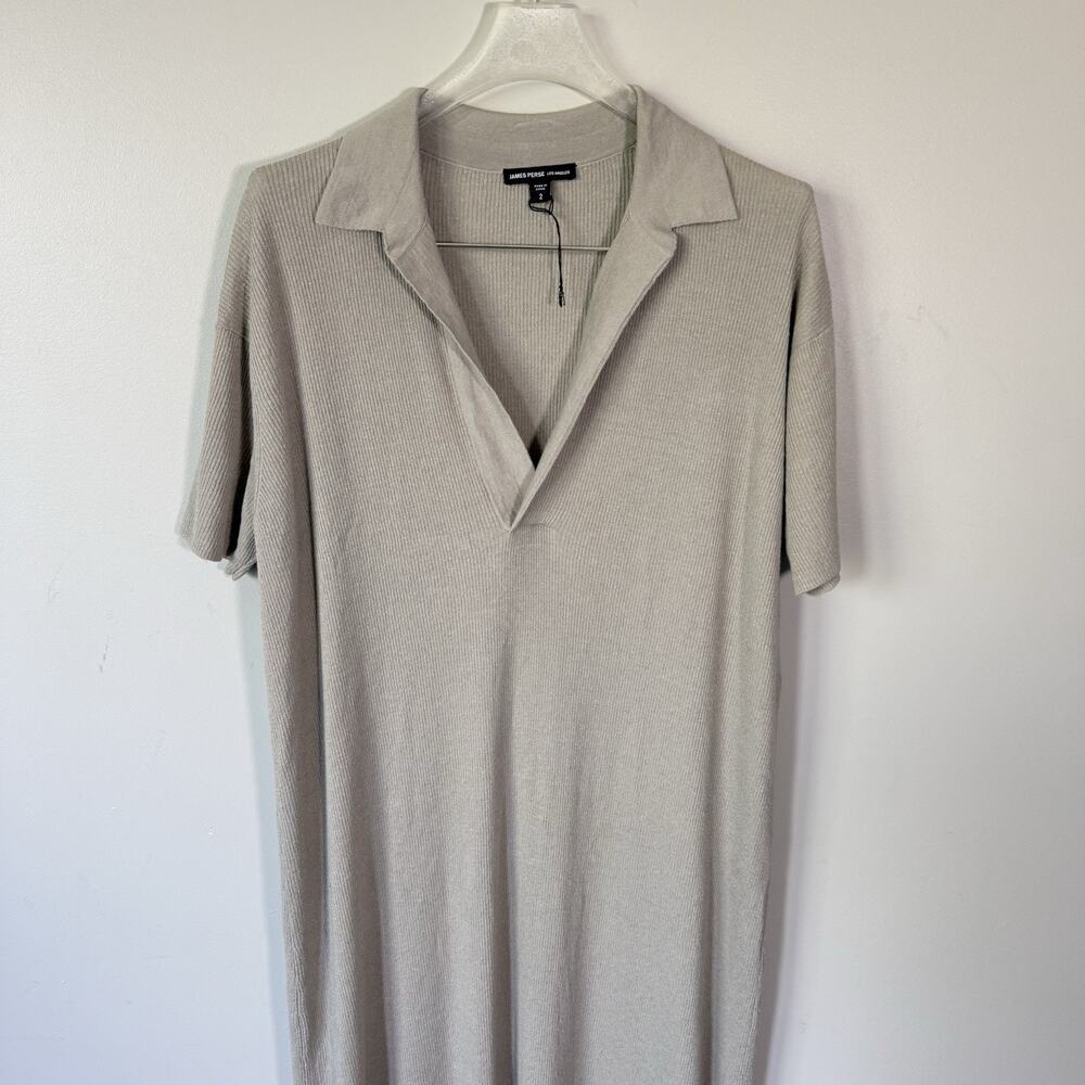 James Perse Shirt Dress Midi Linen Blend Womens Size 2 Medium Collared Taupe NEW - Picture 3 of 7